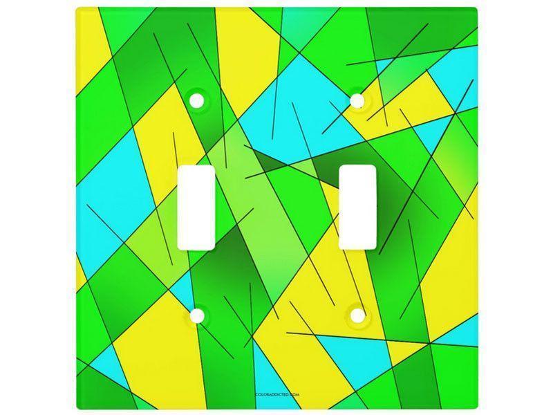 Light Switch Covers-ABSTRACT LINES #1 Single, Double &amp; Triple-Toggle Light Switch Covers-Greens &amp; Yellows &amp; Light Blues-from COLORADDICTED.COM-