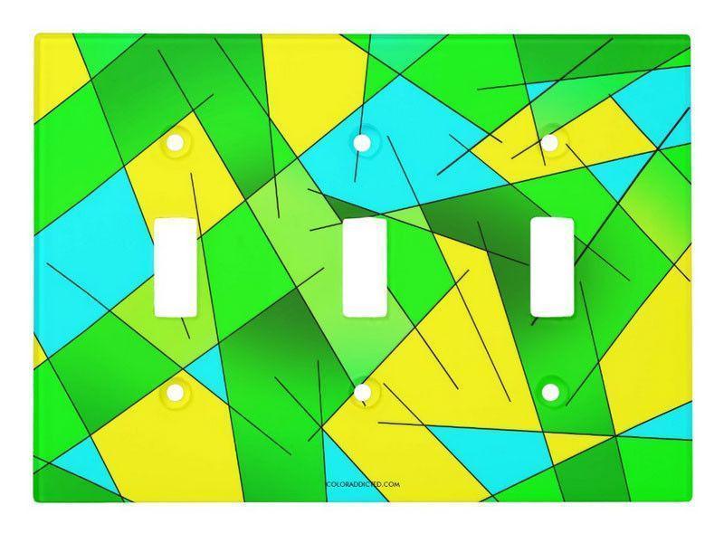 Light Switch Covers-ABSTRACT LINES #1 Single, Double &amp; Triple-Toggle Light Switch Covers-Greens &amp; Yellows &amp; Light Blues-from COLORADDICTED.COM-