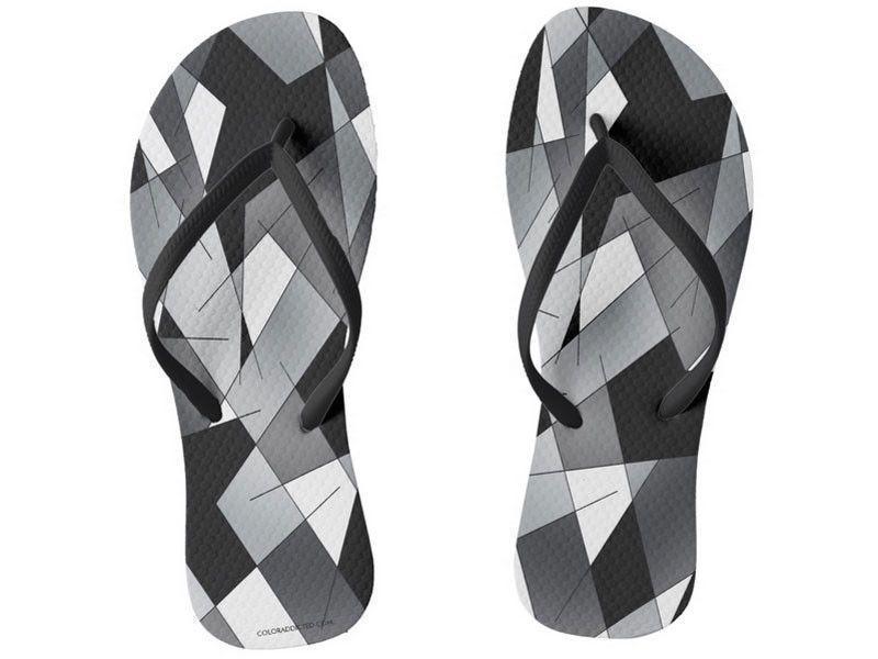 Flip Flops-ABSTRACT LINES #1 Slim-Strap Flip Flops-Black &amp; Grays &amp; White-from COLORADDICTED.COM-