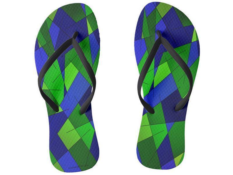 Flip Flops-ABSTRACT LINES #1 Slim-Strap Flip Flops-Blues &amp; Greens-from COLORADDICTED.COM-