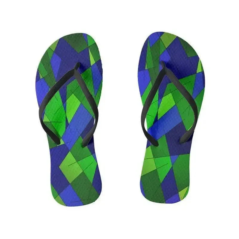 Flip Flops-ABSTRACT LINES #1 Slim-Strap Flip Flops-Blues & Greens-from COLORADDICTED.COM-