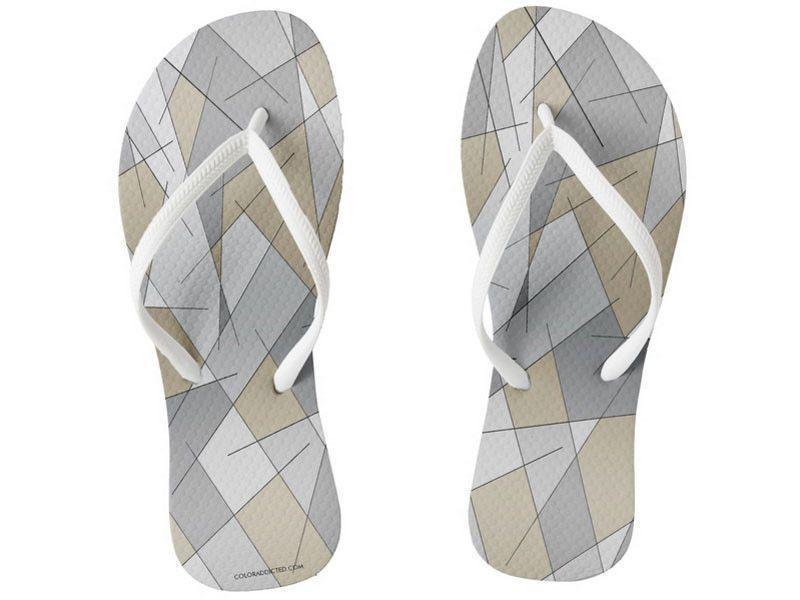 Flip Flops-ABSTRACT LINES #1 Slim-Strap Flip Flops-Grays &amp; Beiges-from COLORADDICTED.COM-
