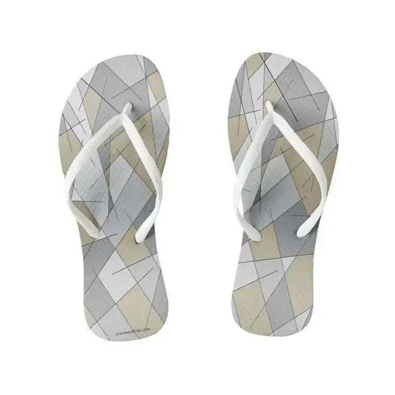 Flip Flops-ABSTRACT LINES #1 Slim-Strap Flip Flops-Grays & Beiges-from COLORADDICTED.COM-