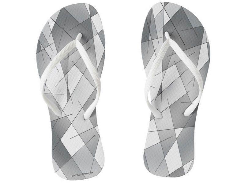 Flip Flops-ABSTRACT LINES #1 Slim-Strap Flip Flops-Grays &amp; White-from COLORADDICTED.COM-