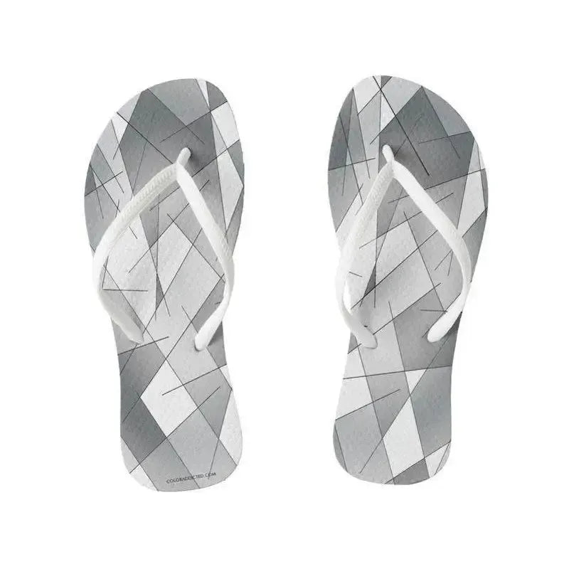 Flip Flops-ABSTRACT LINES #1 Slim-Strap Flip Flops-Grays & White-from COLORADDICTED.COM-