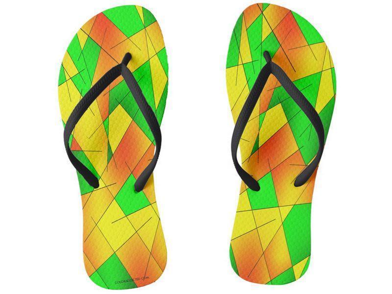 Flip Flops-ABSTRACT LINES #1 Slim-Strap Flip Flops-Greens &amp; Oranges &amp; Yellows-from COLORADDICTED.COM-