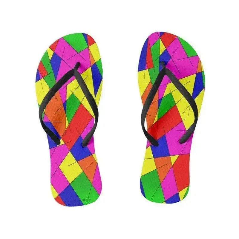 Flip Flops-ABSTRACT LINES #1 Slim-Strap Flip Flops-Multicolor Bright-from COLORADDICTED.COM-