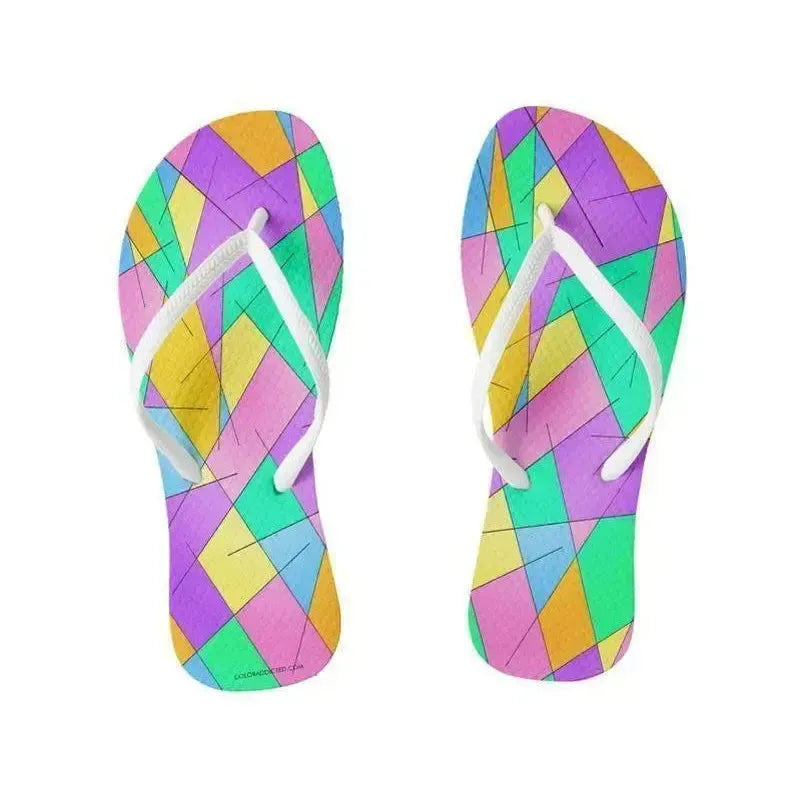 Flip Flops-ABSTRACT LINES #1 Slim-Strap Flip Flops-Multicolor Light-from COLORADDICTED.COM-