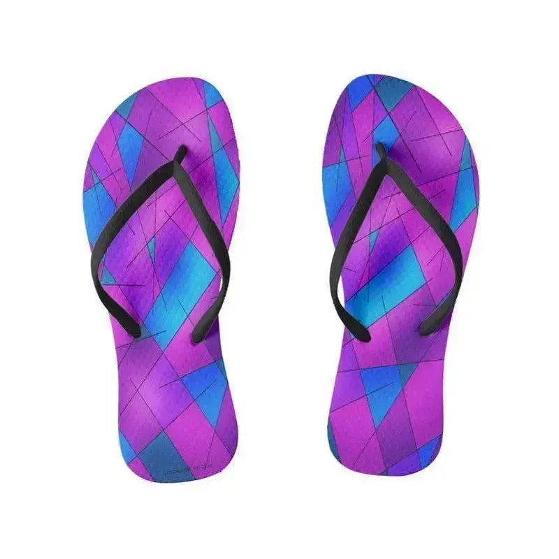 Flip Flops-ABSTRACT LINES #1 Slim-Strap Flip Flops-Purples & Violets & Fuchsias & Turquoises-from COLORADDICTED.COM-