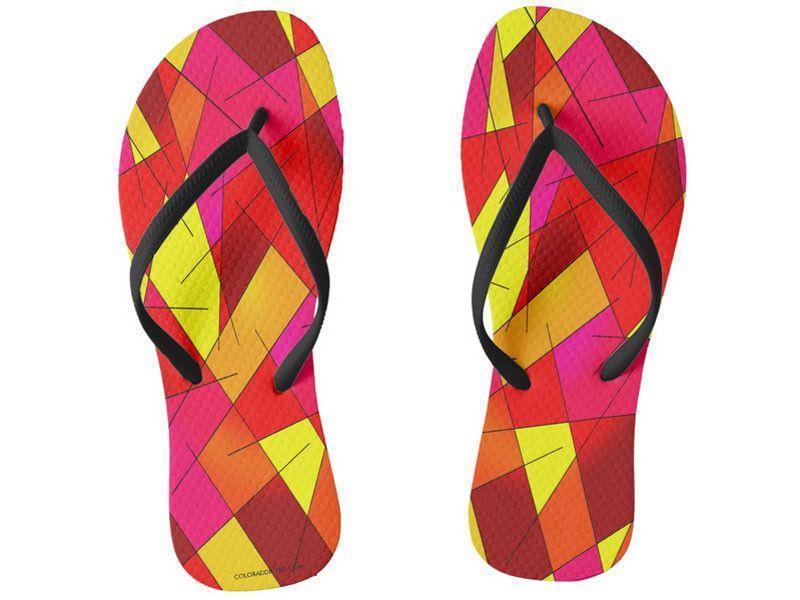 Flip Flops-ABSTRACT LINES #1 Slim-Strap Flip Flops-Reds &amp; Oranges &amp; Yellows &amp; Fuchsias-from COLORADDICTED.COM-