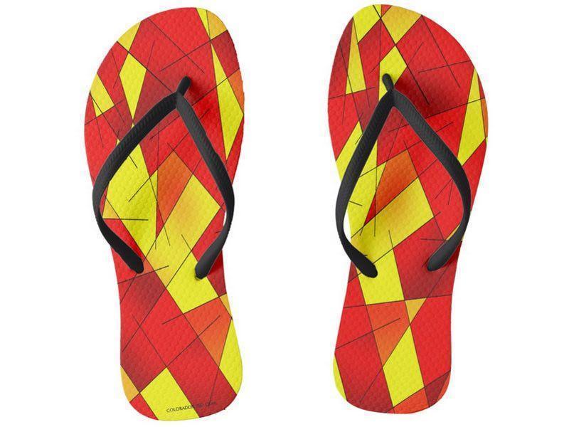Flip Flops-ABSTRACT LINES #1 Slim-Strap Flip Flops-Reds &amp; Oranges &amp; Yellows-from COLORADDICTED.COM-