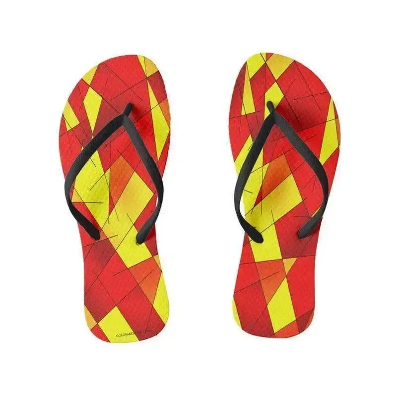 Flip Flops-ABSTRACT LINES #1 Slim-Strap Flip Flops-Reds & Oranges & Yellows-from COLORADDICTED.COM-