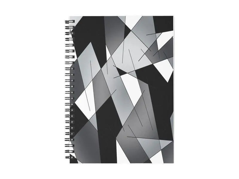 Spiral Notebooks-ABSTRACT LINES #1 Spiral Notebooks-Black & Grays & White-from COLORADDICTED.COM-