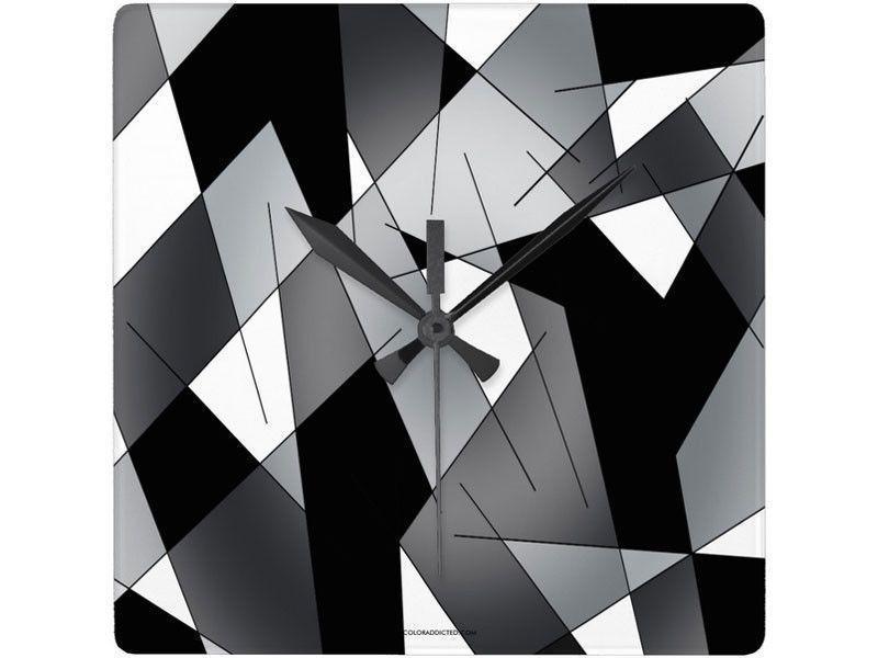Wall Clocks-ABSTRACT LINES #1 Square Wall Clocks-Black, Grays &amp; White-from COLORADDICTED.COM-