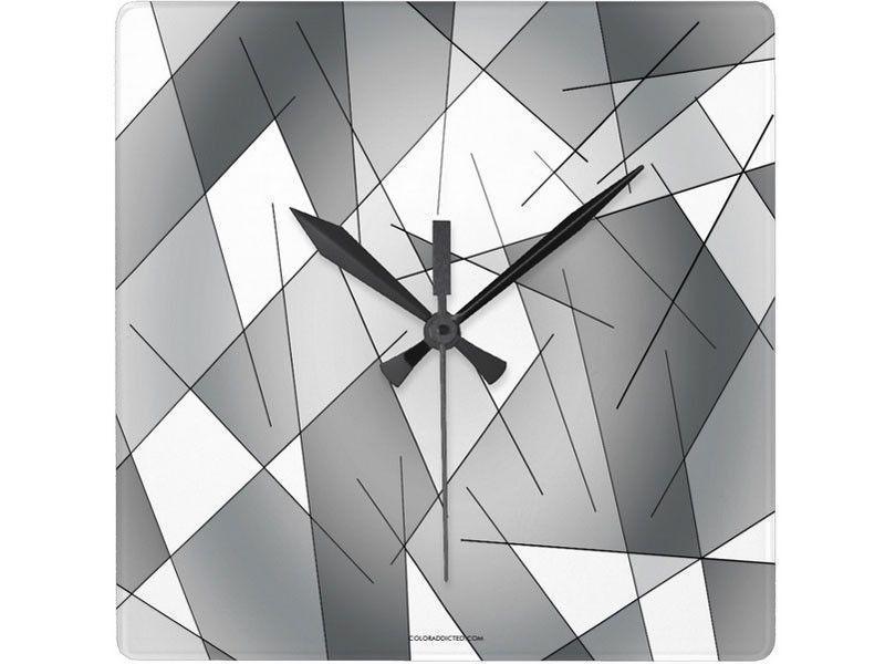 Wall Clocks-ABSTRACT LINES #1 Square Wall Clocks-Grays &amp; White-from COLORADDICTED.COM-