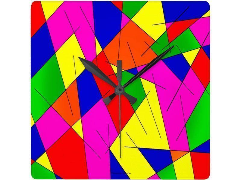 Wall Clocks-ABSTRACT LINES #1 Square Wall Clocks-Multicolor Bright-from COLORADDICTED.COM-