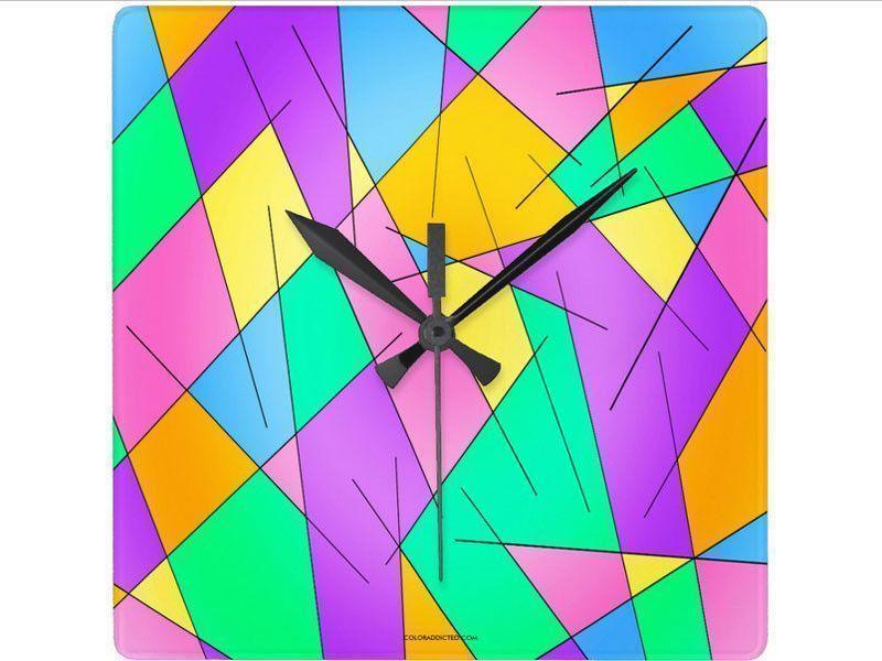 Wall Clocks-ABSTRACT LINES #1 Square Wall Clocks-Multicolor Light-from COLORADDICTED.COM-