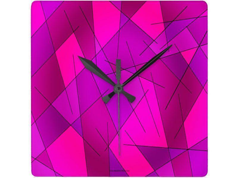 Wall Clocks-ABSTRACT LINES #1 Square Wall Clocks-Purples, Violets, Fuchsias &amp; Magentas-from COLORADDICTED.COM-