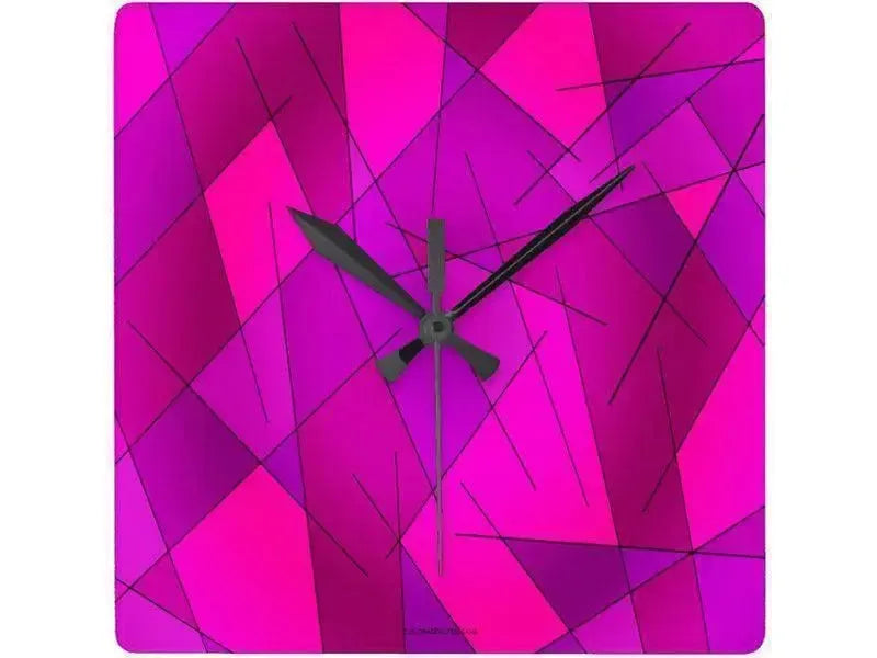 Wall Clocks-ABSTRACT LINES #1 Square Wall Clocks-Purples, Violets, Fuchsias & Magentas-from COLORADDICTED.COM-
