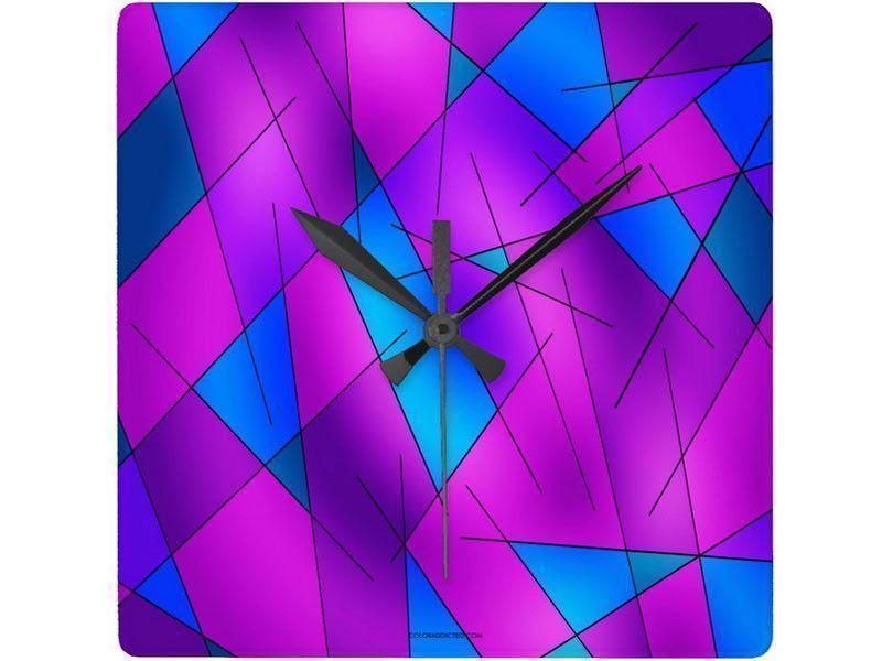Wall Clocks-ABSTRACT LINES #1 Square Wall Clocks-Purples, Violets, Fuchsias &amp; Turquoises-from COLORADDICTED.COM-