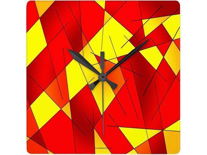 Wall Clocks-ABSTRACT LINES #1 Square Wall Clocks-Reds, Oranges &amp; Yellows-from COLORADDICTED.COM-