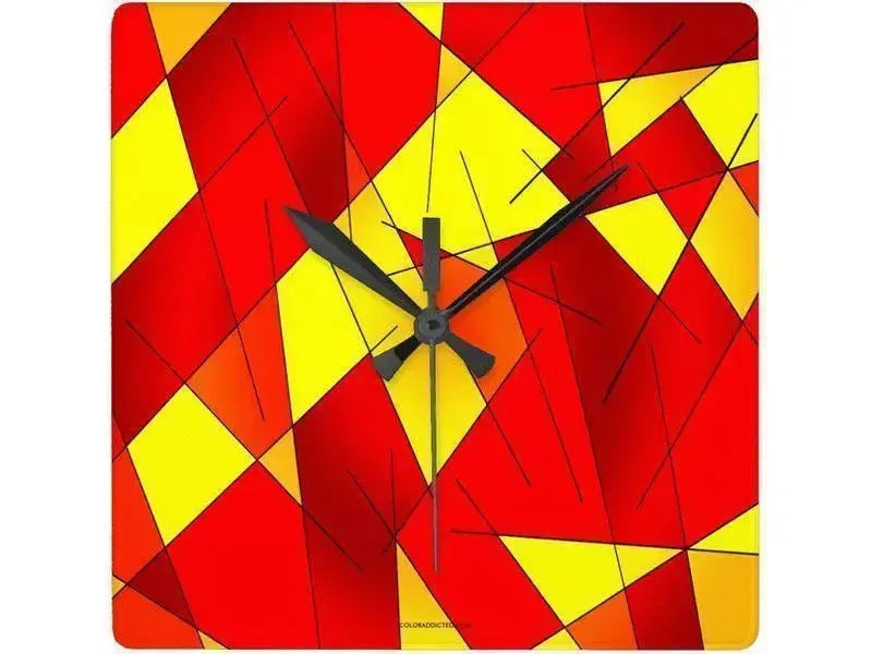 Wall Clocks-ABSTRACT LINES #1 Square Wall Clocks-Reds, Oranges & Yellows-from COLORADDICTED.COM-