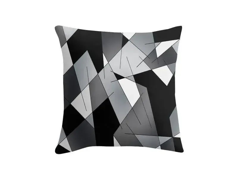 Throw Pillows & Throw Pillow Cases-ABSTRACT LINES #1 Throw Pillows & Throw Pillow Cases-Black & Grays & White-from COLORADDICTED.COM-