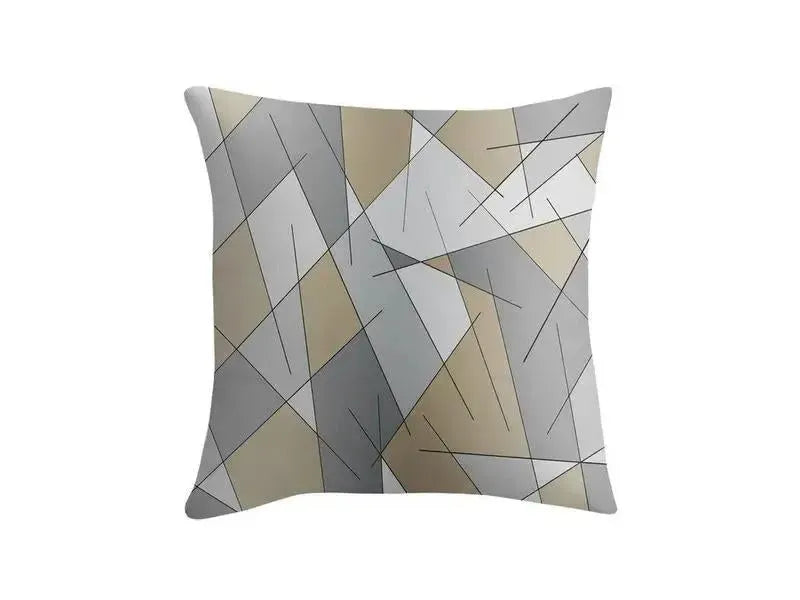 Throw Pillows & Throw Pillow Cases-ABSTRACT LINES #1 Throw Pillows & Throw Pillow Cases-Grays & Beiges-from COLORADDICTED.COM-