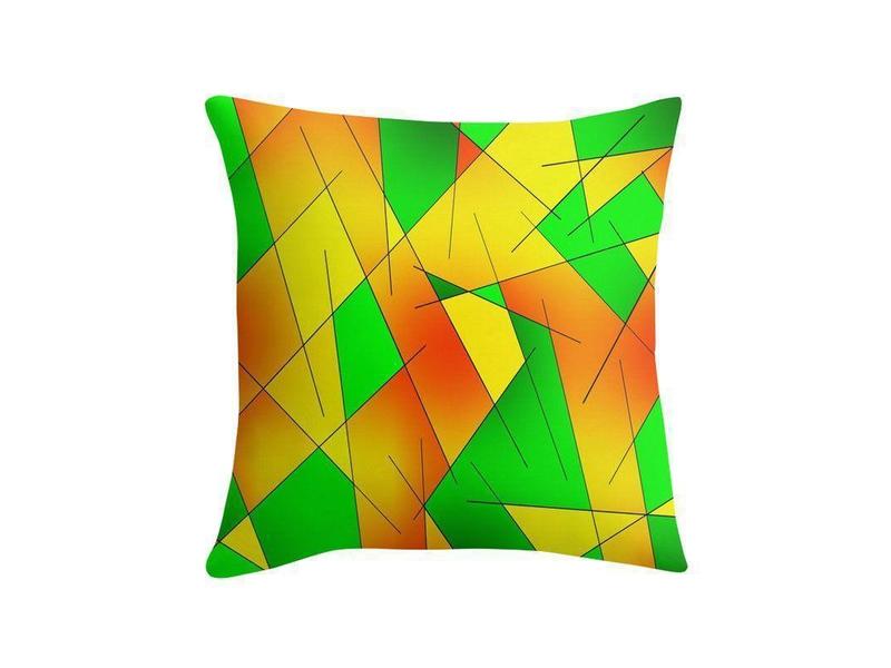 Throw Pillows &amp; Throw Pillow Cases-ABSTRACT LINES #1 Throw Pillows &amp; Throw Pillow Cases-Greens &amp; Oranges &amp; Yellows-from COLORADDICTED.COM-