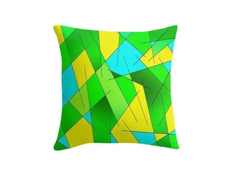 Throw Pillows & Throw Pillow Cases-ABSTRACT LINES #1 Throw Pillows & Throw Pillow Cases-Greens & Yellows & Light Blues-from COLORADDICTED.COM-