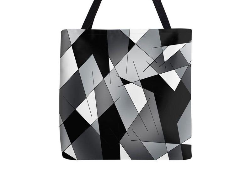 Tote Bags-ABSTRACT LINES #1 Tote Bags-Black &amp; Grays &amp; White-from COLORADDICTED.COM-