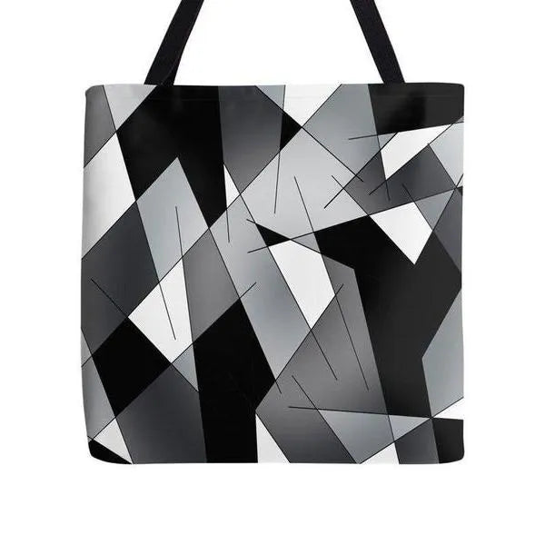 Tote Bags-ABSTRACT LINES #1 Tote Bags-Black & Grays & White-from COLORADDICTED.COM-