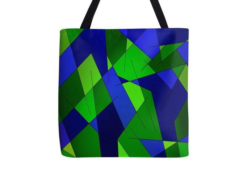 Tote Bags-ABSTRACT LINES #1 Tote Bags-Blues &amp; Greens-from COLORADDICTED.COM-