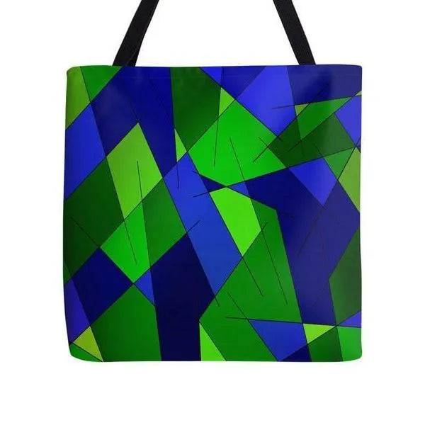 Tote Bags-ABSTRACT LINES #1 Tote Bags-Blues & Greens-from COLORADDICTED.COM-