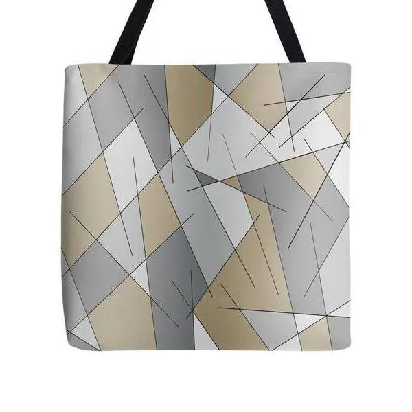 Tote Bags-ABSTRACT LINES #1 Tote Bags-Grays & Beiges-from COLORADDICTED.COM-