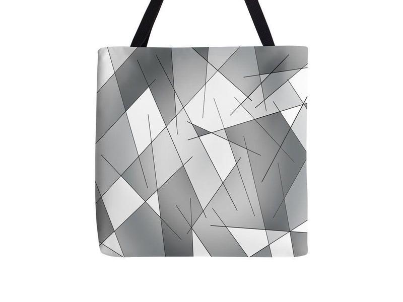 Tote Bags-ABSTRACT LINES #1 Tote Bags-Grays &amp; White-from COLORADDICTED.COM-