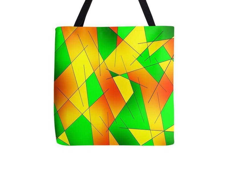 Tote Bags-ABSTRACT LINES #1 Tote Bags-Greens &amp; Oranges &amp; Yellows-from COLORADDICTED.COM-