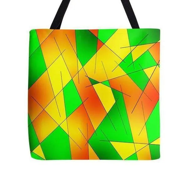 Tote Bags-ABSTRACT LINES #1 Tote Bags-Greens & Oranges & Yellows-from COLORADDICTED.COM-