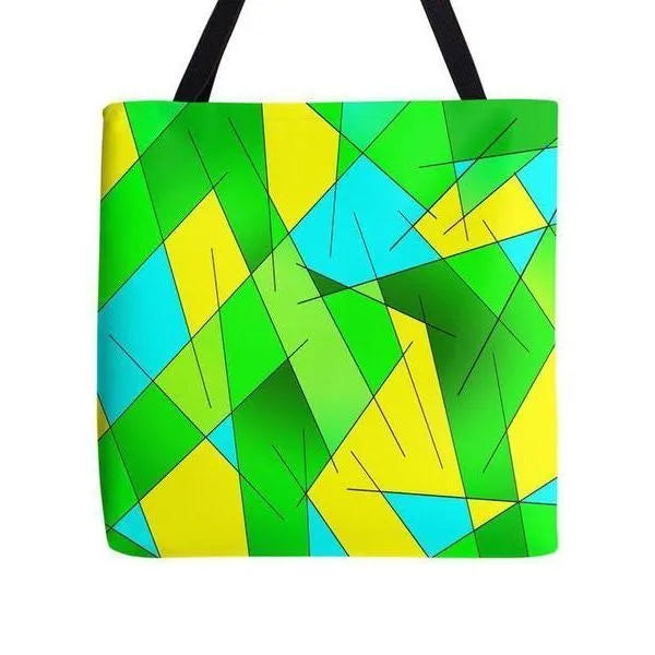 Tote Bags-ABSTRACT LINES #1 Tote Bags-Greens & Yellows & Light Blues-from COLORADDICTED.COM-