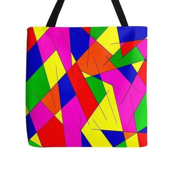 Tote Bags-ABSTRACT LINES #1 Tote Bags-Multicolor Bright-from COLORADDICTED.COM-