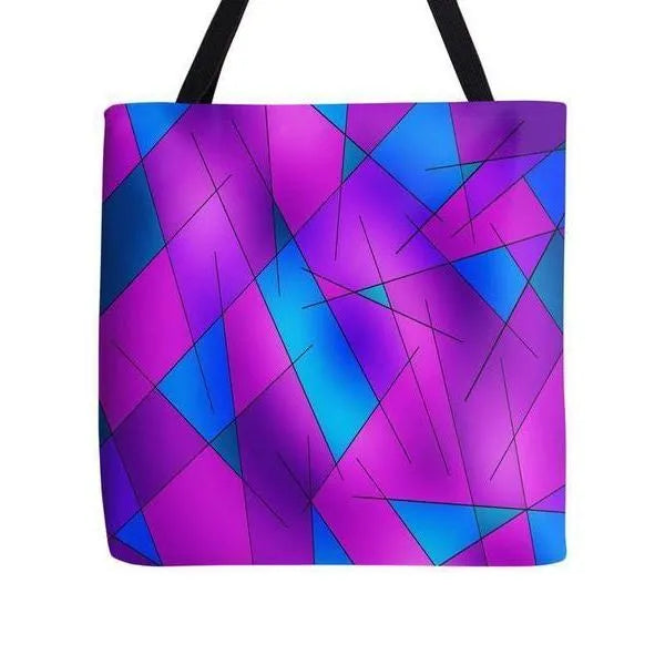 Tote Bags-ABSTRACT LINES #1 Tote Bags-Purples & Violets & Fuchsias & Turquoises-from COLORADDICTED.COM-