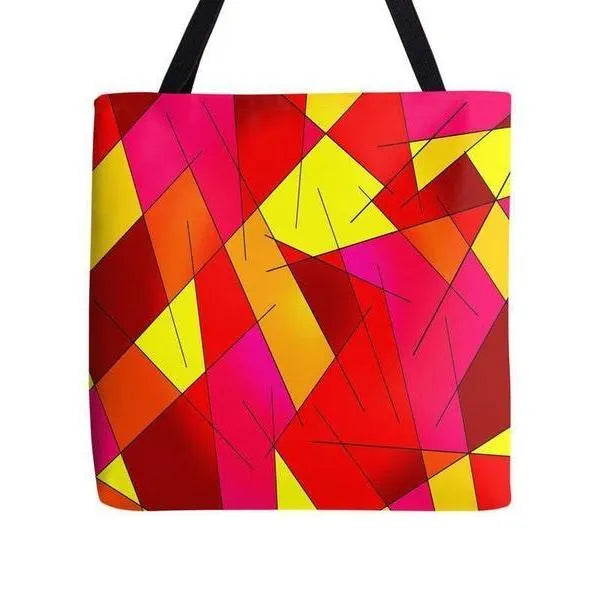 Tote Bags-ABSTRACT LINES #1 Tote Bags-Reds & Oranges & Yellows & Fuchsias-from COLORADDICTED.COM-