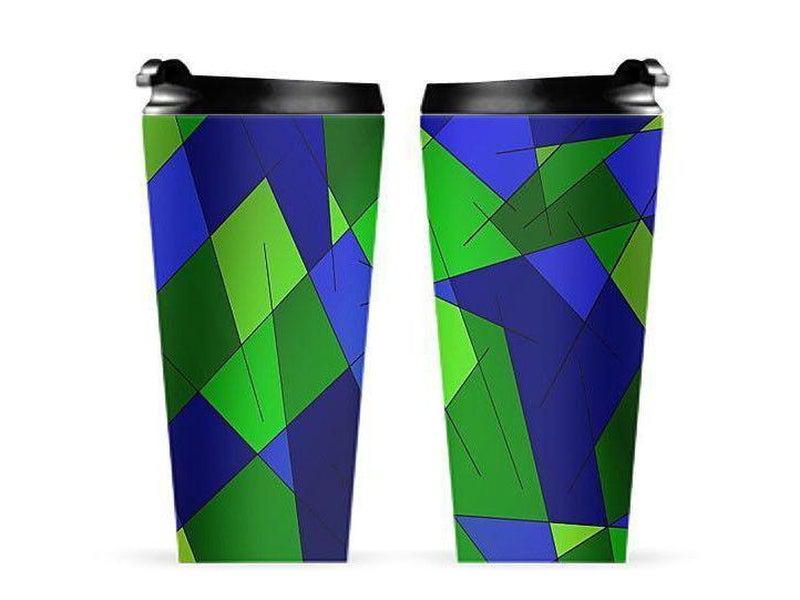 Travel Mugs-ABSTRACT LINES #1 Travel Mugs-Blues &amp; Greens-from COLORADDICTED.COM-