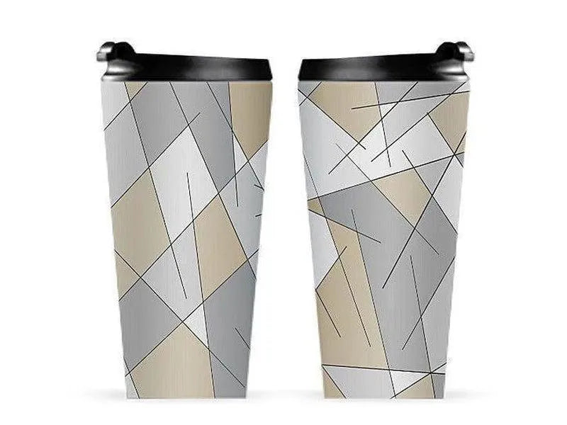 Travel Mugs-ABSTRACT LINES #1 Travel Mugs-Grays & Beiges-from COLORADDICTED.COM-