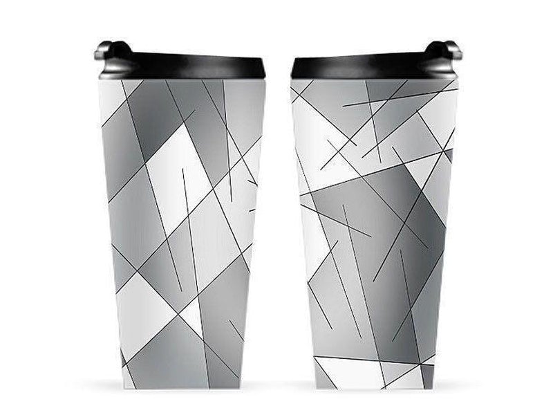Travel Mugs-ABSTRACT LINES #1 Travel Mugs-Grays &amp; White-from COLORADDICTED.COM-
