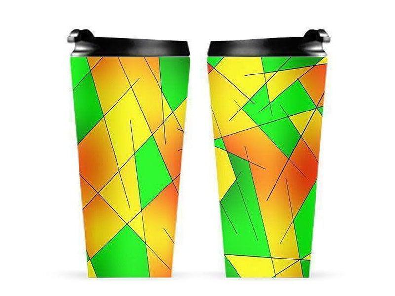 Travel Mugs-ABSTRACT LINES #1 Travel Mugs-Greens &amp; Oranges &amp; Yellows-from COLORADDICTED.COM-