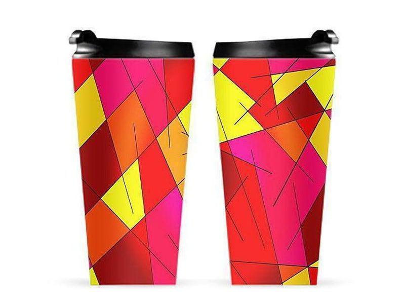 Travel Mugs-ABSTRACT LINES #1 Travel Mugs-Reds &amp; Oranges &amp; Yellows &amp; Fuchsias-from COLORADDICTED.COM-