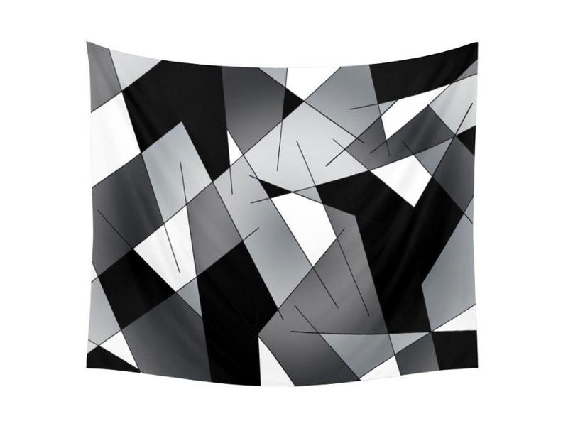 Wall Tapestries-ABSTRACT LINES #1 Wall Tapestries-Black &amp; Grays &amp; White-from COLORADDICTED.COM-