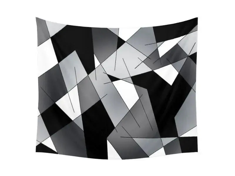 Wall Tapestries-ABSTRACT LINES #1 Wall Tapestries-Black & Grays & White-from COLORADDICTED.COM-