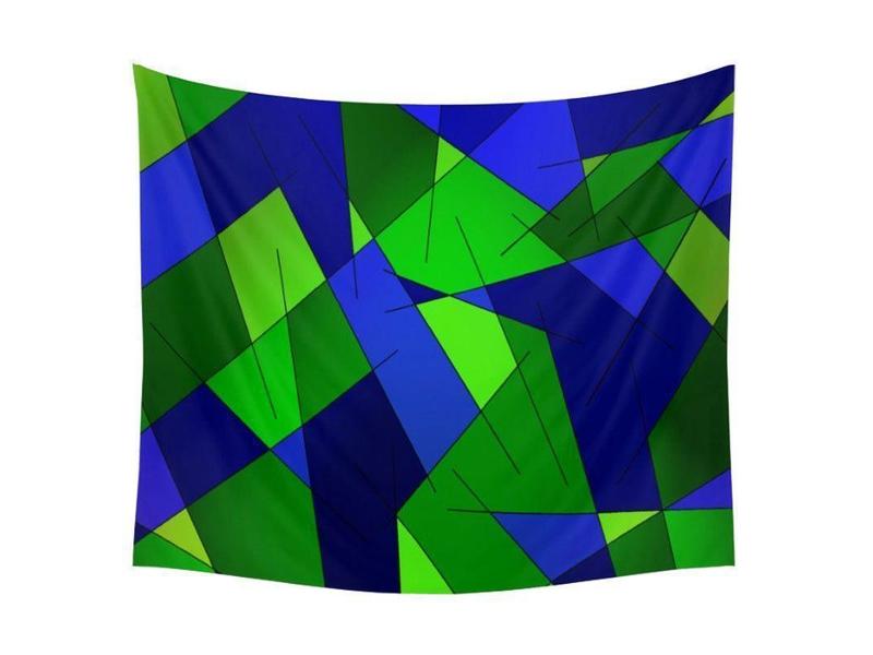 Wall Tapestries-ABSTRACT LINES #1 Wall Tapestries-Blues &amp; Greens-from COLORADDICTED.COM-